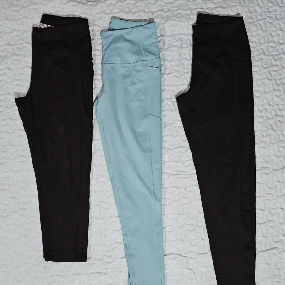 Victoria's Secret Black and Light Blue Leggings Trio
